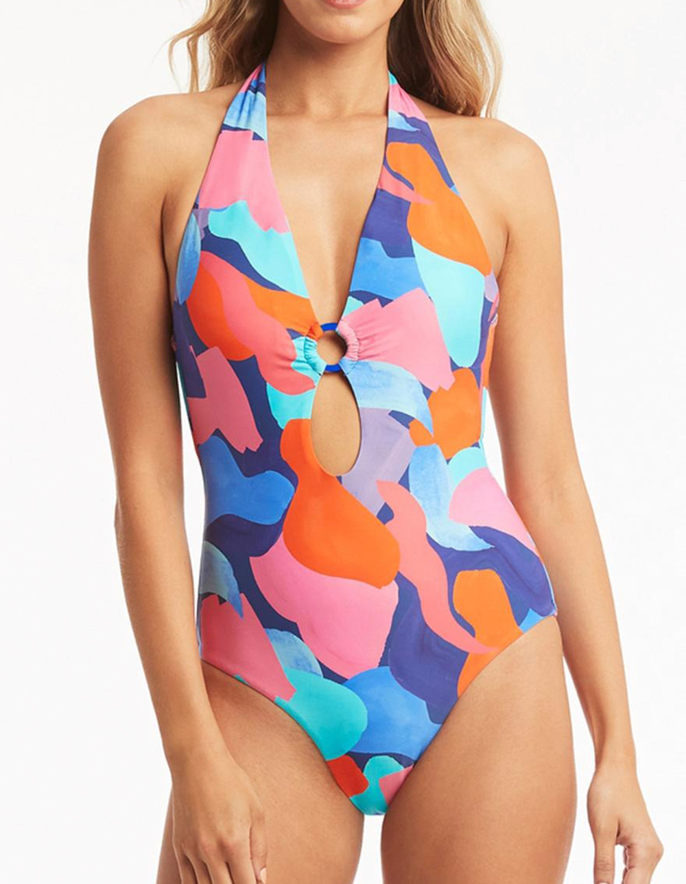 NEW SEA LEVEL PAINTBALL KEYHOLE HALTER ONE PIECE SWIMSUIT SZ US 6